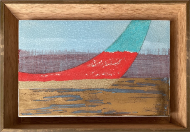 Frank.Olt.Untitled.Encaustic.on.Canvas.with.Ceramic.red.boat.blue.sail