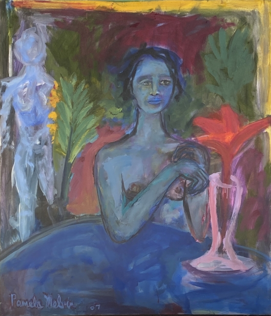 Pamela_Melvin_Blue_Woman_with_Flowers_Oil_on_Canvas_38hx32w
