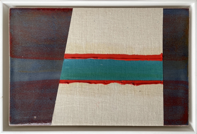 Frank.Olt.Untitled.Encaustic.on.Canvas.with.Ceramic.green.and.red.stripe